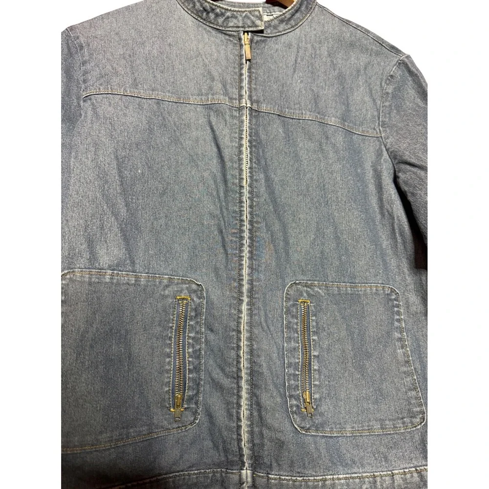 Halogen Women Size Small Blue Denim Zip Up Moto Jacket Mock‎ Neck Stretch